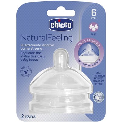 Chicco Smoczek antykolkowy 2szt do butelki NaturalFeeling przepływ szybki 6m+