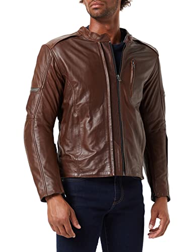 SHIMA HUNTER Kurtka motocyklowa dla mężczyzn, skórzana kurtka vintage A+ z tyłu CE, na ramionach, ochraniacze na łokcie, panele wentylacyjne, wzmocnione podwójne szwy (model 2022, brązowa, L)