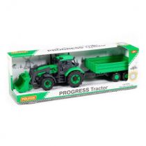 Polesie 91826 Traktor+ładowarka Progres zielony z przyczepą burtową