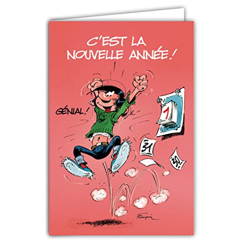 GASTON LAGAFFE Kartka z życzeniami na Nowy Rok Kalendarz 31 grudnia 1 stycznia Ilustracja Rysunek Humorystyczny Kreskówka Humor Belgijski Komiks Franquin Papier PEFC AFIE XGL 002 BA