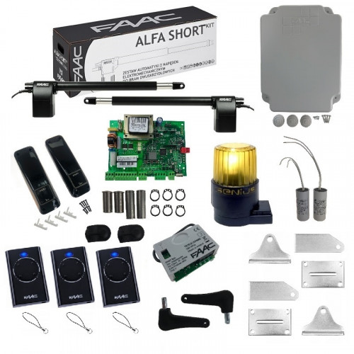 FAAC Zestaw ALFA SHORT 414 230V do bram o długości skrzydła do 1,8 m + Lampa GUARD