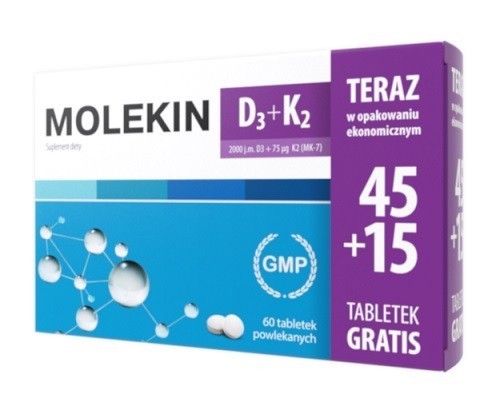 Natur Produkt Molekin D3 + K2 x 45 tabl + 15 tabl powlekanych GRATIS !