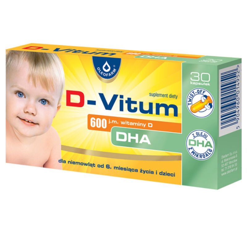 Oleofarm D-Vitum 600 j.m. witamina D + DHA dla niemowląt - 30 kapsułek