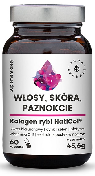 Aura Herbals Kolagen Rybi NatiCol - Włosy, Skóra, Paznokcie, kapsułki 60 szt. KOLTW