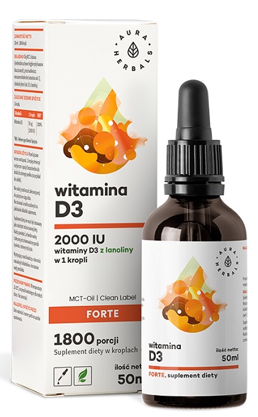 Aura Herbals Witamina D3 FORTE (2000IU) MCT-Oil krople (50ml) WITD350