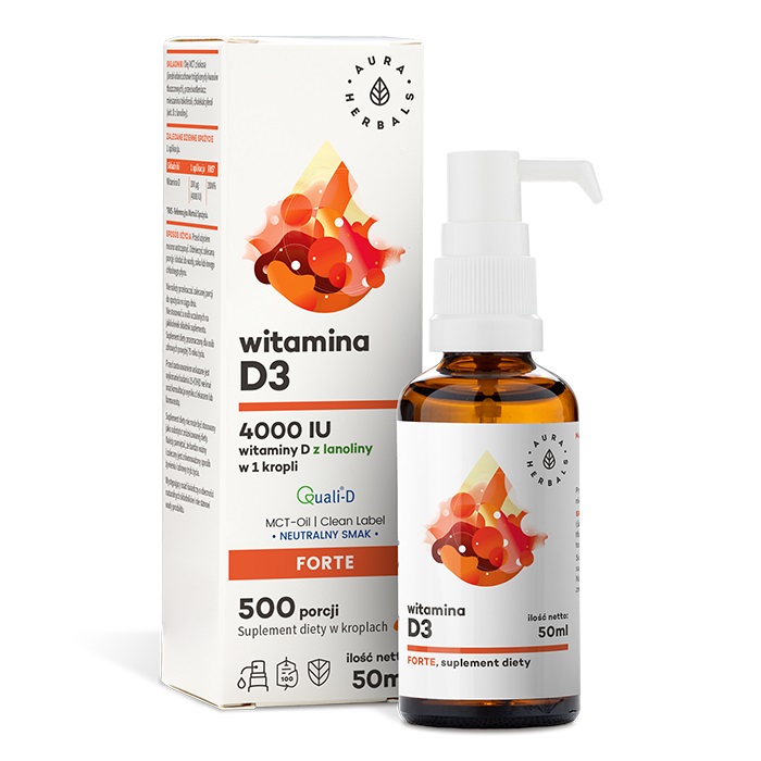 Aura Herbals Witamina D3 4000 IU, MCT, krople 50 ml D400050
