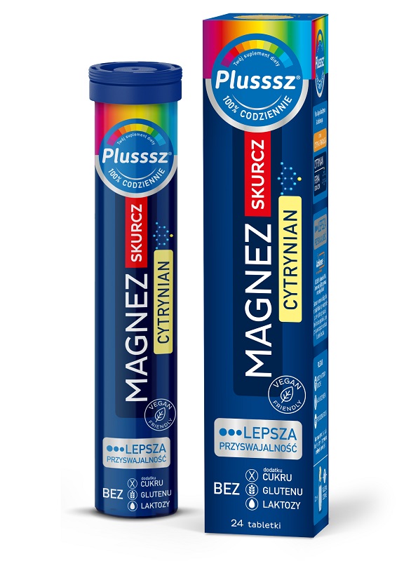 Plusssz Magnez Skurcz Cytrynian smak cytryna-pomarańcza 24 tabletek musujących