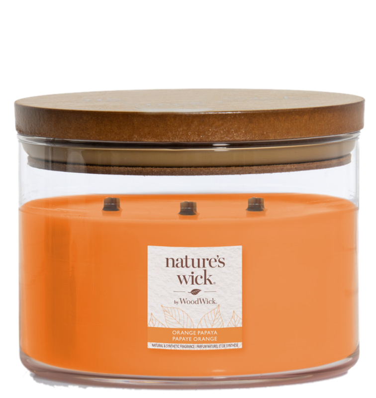 WoodWick Natures Wick Świeca w szkle z 3 drewnianymi knotami Orange Papaya 1szt