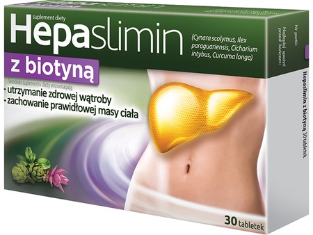 Aflofarm Hepaslimin z biotyną, na wątrobę i prawidłową wagę oraz włosy, 30 tabletek
