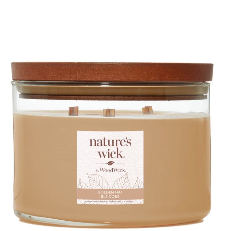WoodWick Natures Wick Świeca w szkle z 3 drewnianymi knotami Golden Hay 1szt