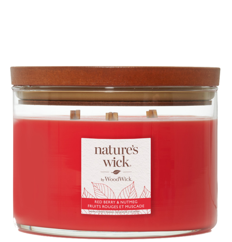 WoodWick Natures Wick Świeca w szkle z 3 drewnianymi knotami Redberry & Nutmeg 1szt