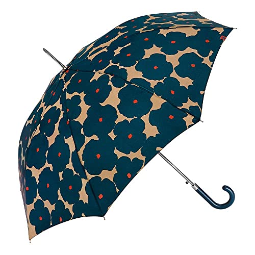 CLIMA - Długi parasol z nadrukiem kwiatów, automatyczny, wiatroszczelny, ciemnoniebieski, Ciemny niebieski, 61 x 8 cm, Tropikalny