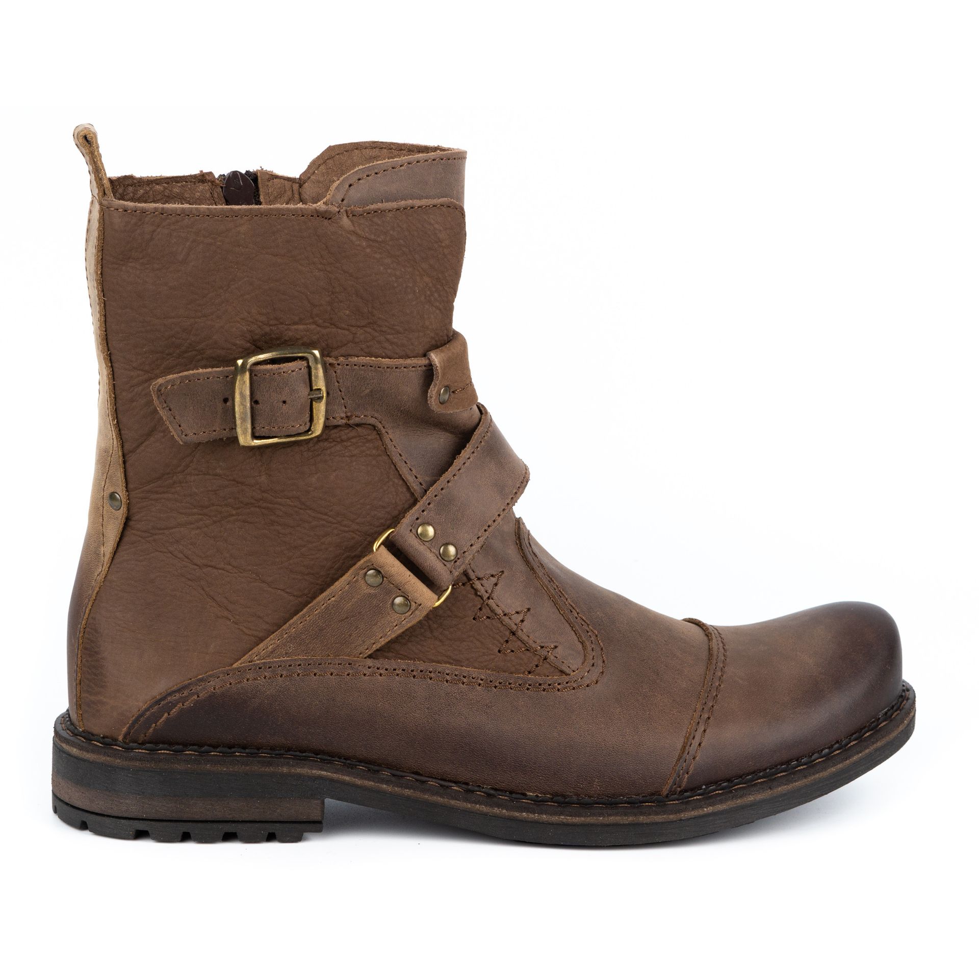 Buty męskie sztyblety skórzane 82KZ brązowe - Buty Olivier