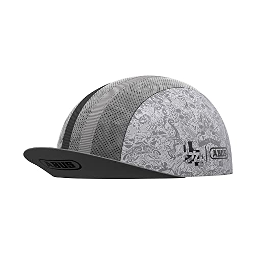 ABUS Czapka Race Cap – stylowa czapka z daszkiem – ochrona przed słońcem, owadami i potem – pasuje pod kask rowerowy – dla kobiet i mężczyzn – biała/szara ze wzorem, rozmiar M