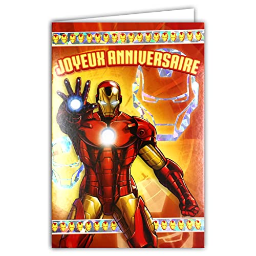 MARVEL AVENGERS RASSEMBLEMENT IRON MAN Happy Birthday Bright with Yellow Envelope Indoor Ilustrowany Superbohater Komiks Amerykański serial animowany chłopiec dziecko 130935