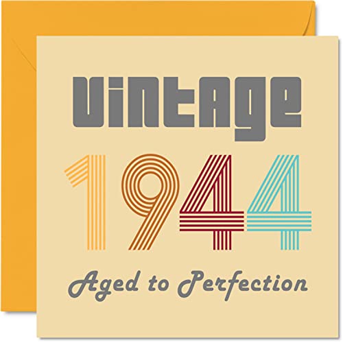 Kartki urodzinowe na 79. urodziny dla mężczyzn i kobiet – vintage 1944 'Aged To Perfection' – 79 kartka urodzinowa zabawna dla niej, 145 mm x 145 mm kartki urodzinowe dla mamy taty dziadka babci niani