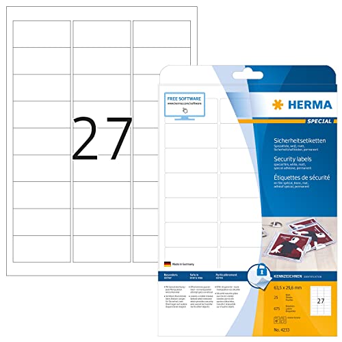 Herma Sicherheitsetiketten wei 63,5x29,6 mm Folie 675 St. - 4233