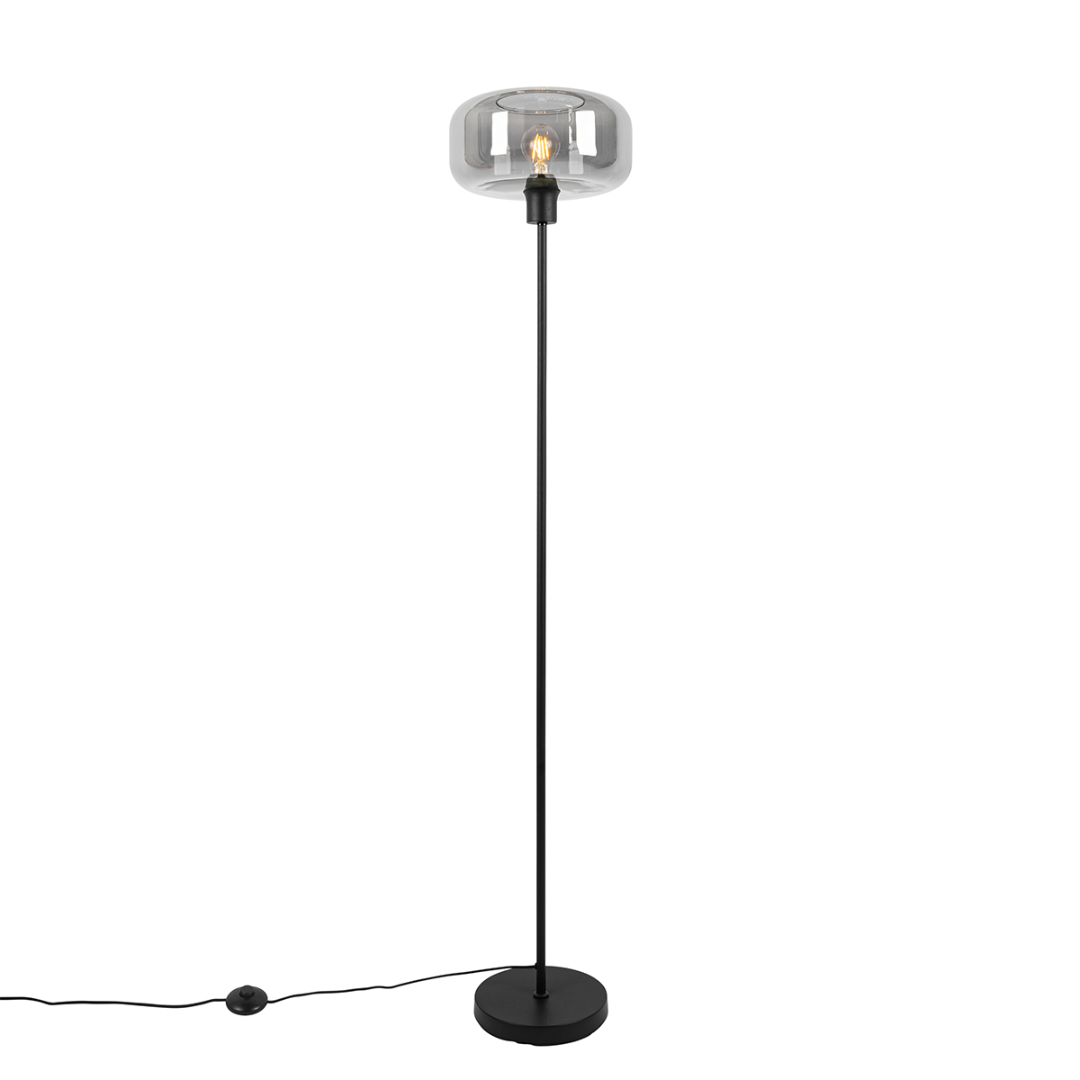 QAZQA Czarna lampa podłogowa art deco z przydymionym szkłem - Bizle