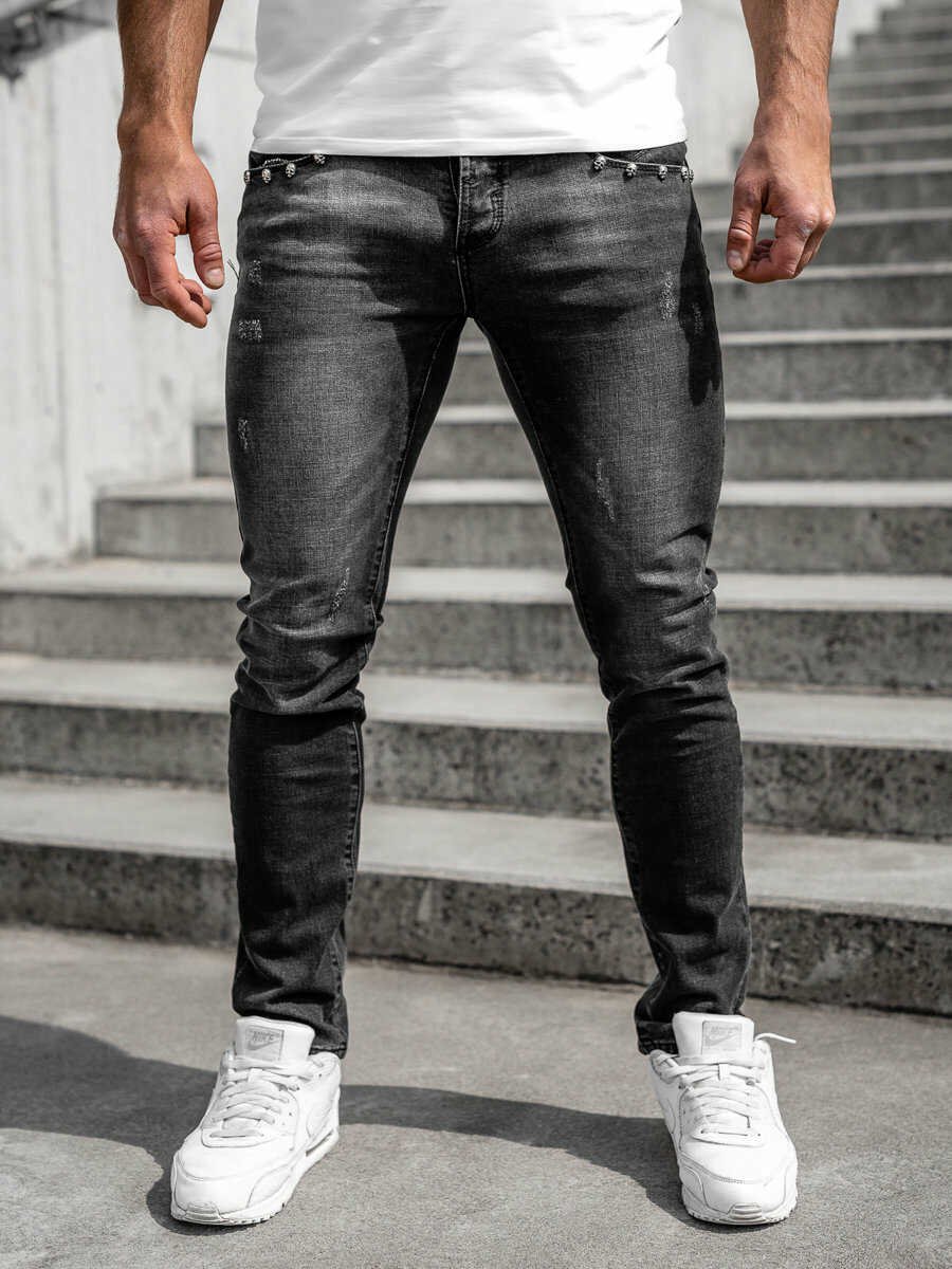 Czarne spodnie jeansowe męskie slim fit Denley MP0057N