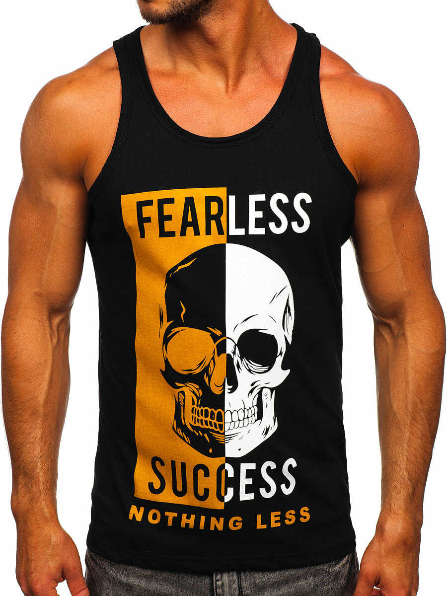 Czarna koszulka tank top bokserka z nadrukiem Bolf 14841