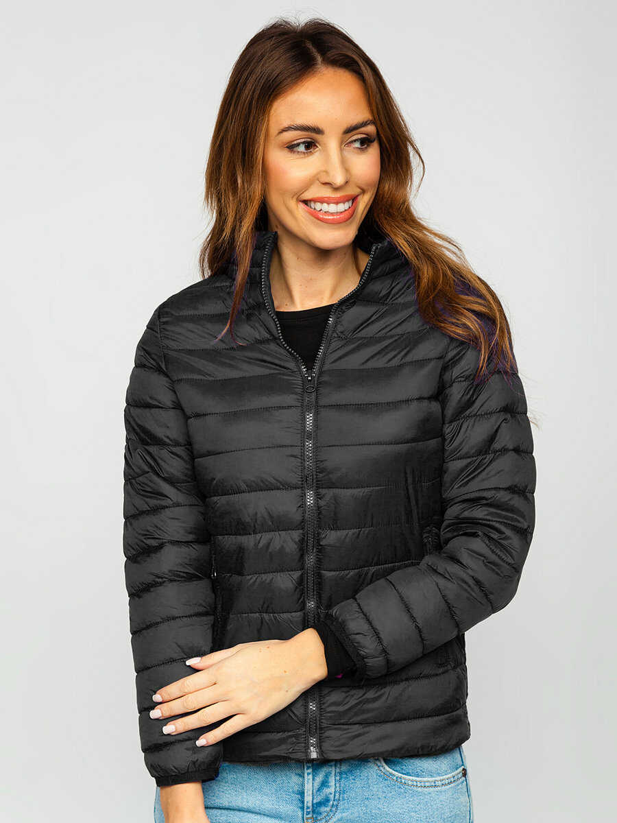 Czarna pikowana kurtka damska przejściowa ze stójką Denley 1141