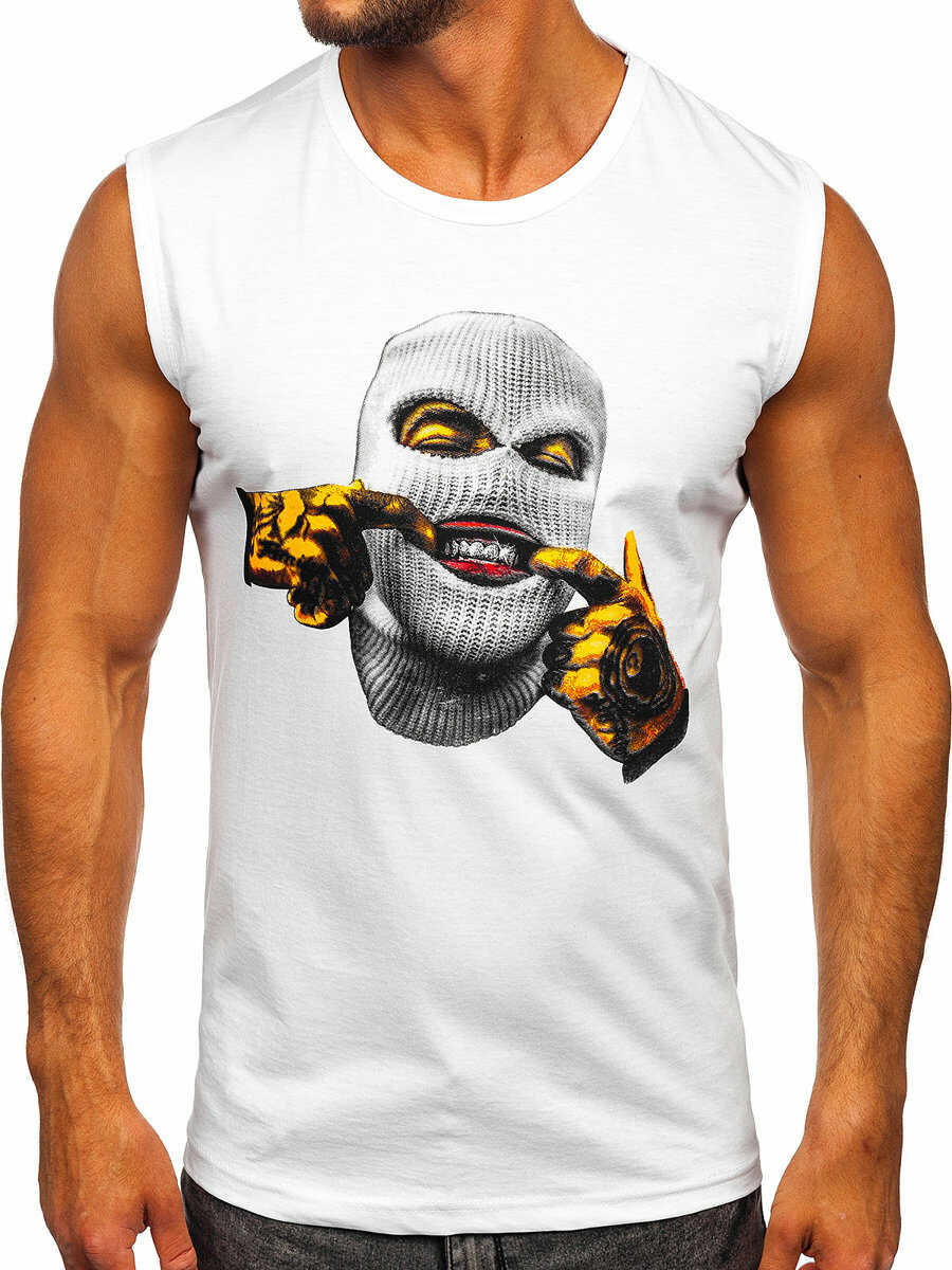 Biała koszulka tank top z nadrukiem Bolf 14811