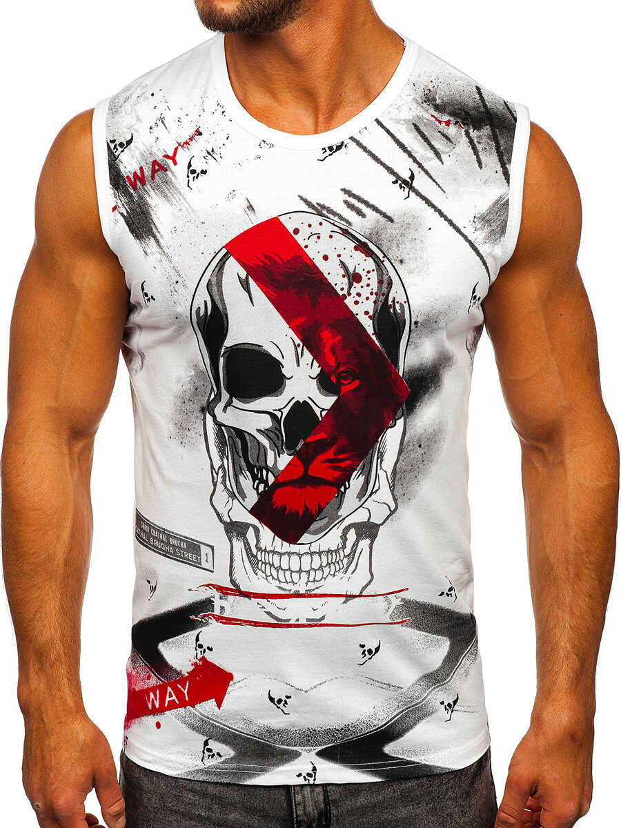 Biała koszulka tank top z nadrukiem Bolf 14814