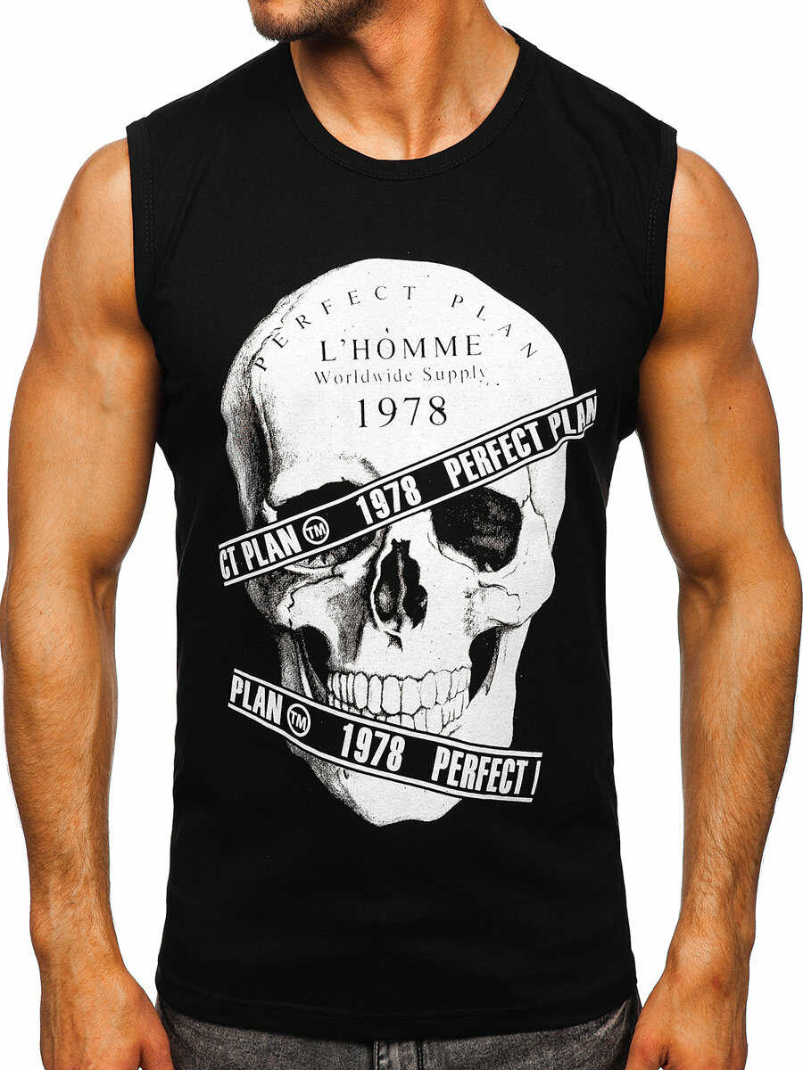 Czarna koszulka tank top z nadrukiem Bolf 14807