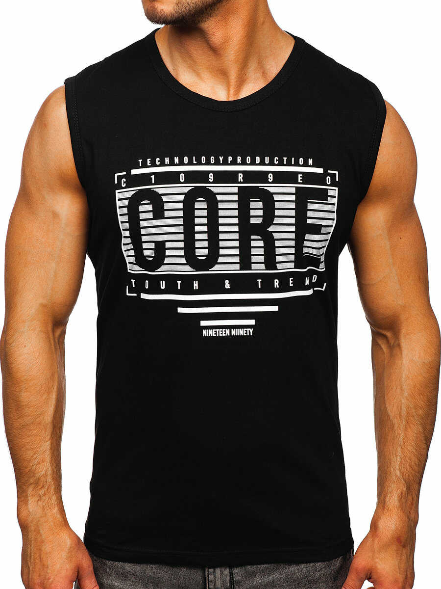 Czarna koszulka tank top z nadrukiem Bolf 14806