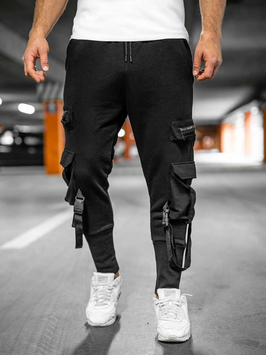 Czarne bojówki spodnie męskie joggery dresowe Bolf 6582