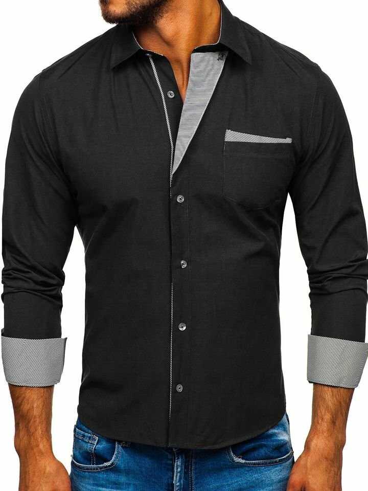 Koszula męska elegancka z długim rękawem czarna Bolf 4713