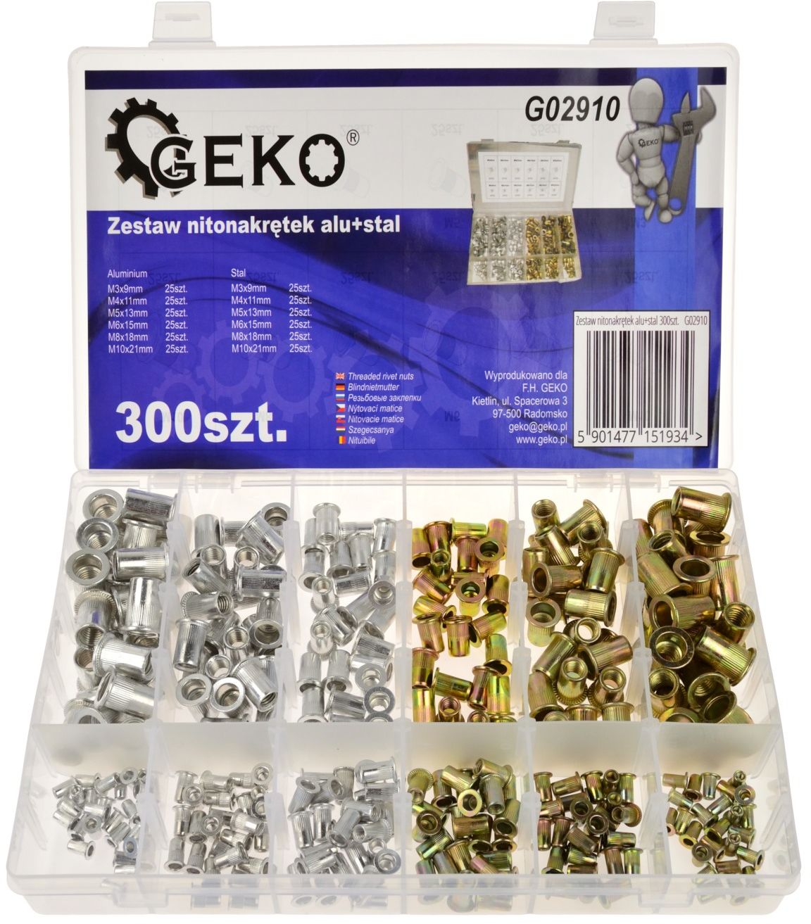 Zestaw nitonakrętek alu+stal 300szt (G02910)