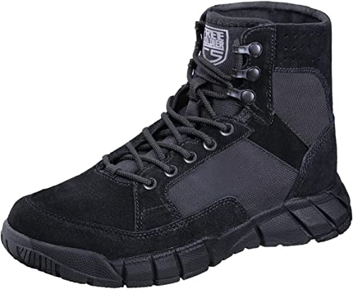 FREE SOLDIER Męskie botki ultralekkie wojskowe taktyczne buty robocze do kostek do kostek 15 cm koronki do oddychających butów Desert Boots, 41_EU, czarne (cienki krój)