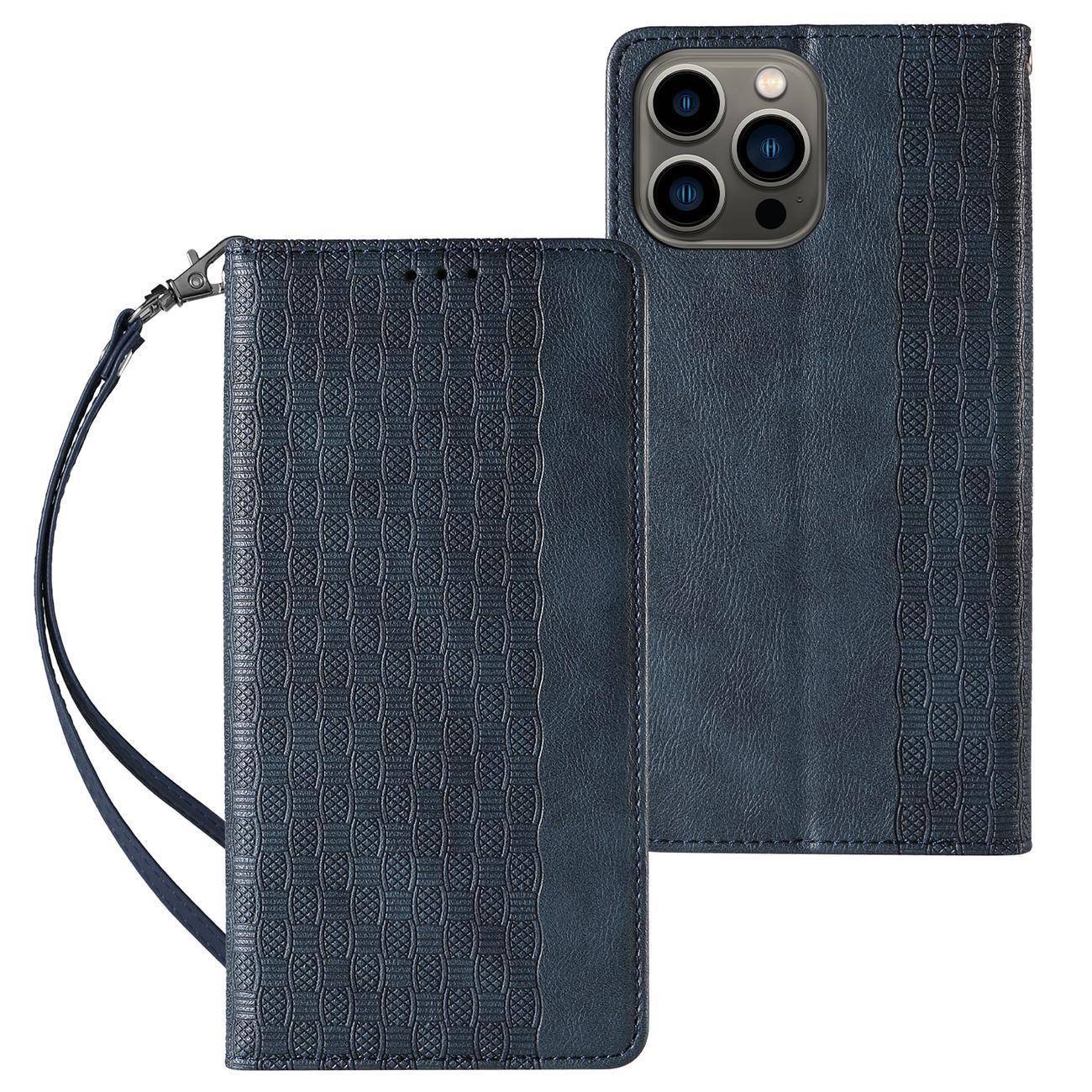 Magnet Strap Case etui iPhone 14 Plus pokrowiec z klapką portfel mini smycz podstawka niebieskie