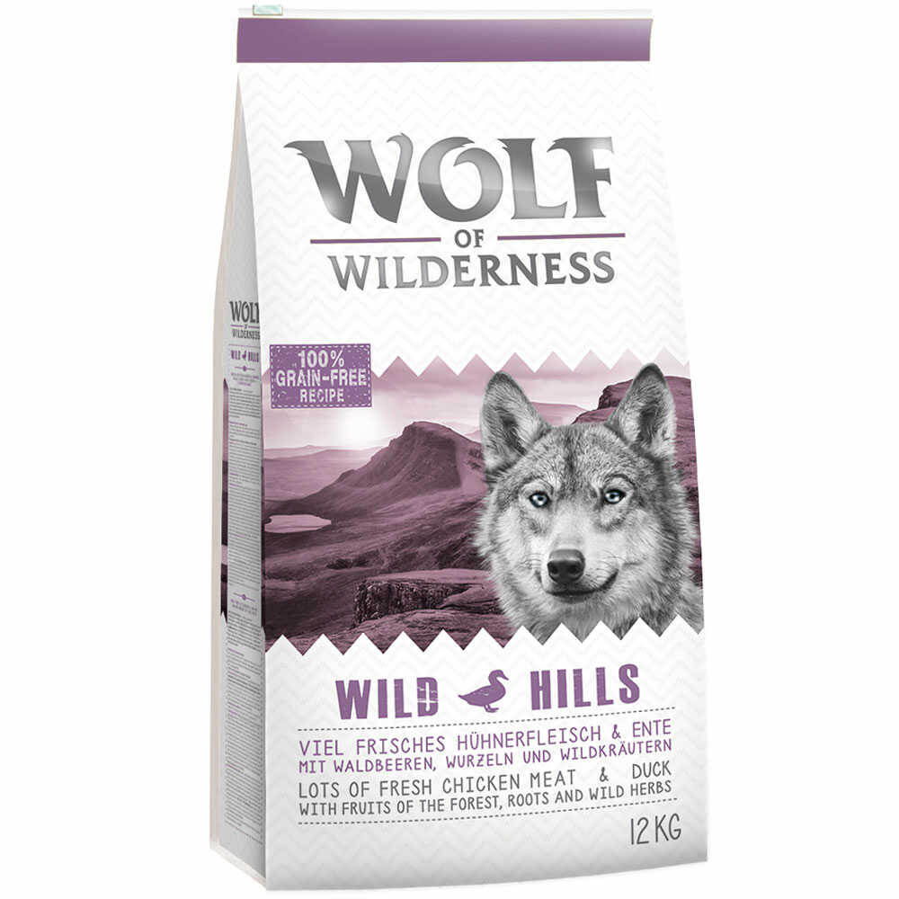 Dwupak Wolf of Wilderness, 2 x 12 kg - Adult Wild Hills, kaczka Dostawa GRATIS!