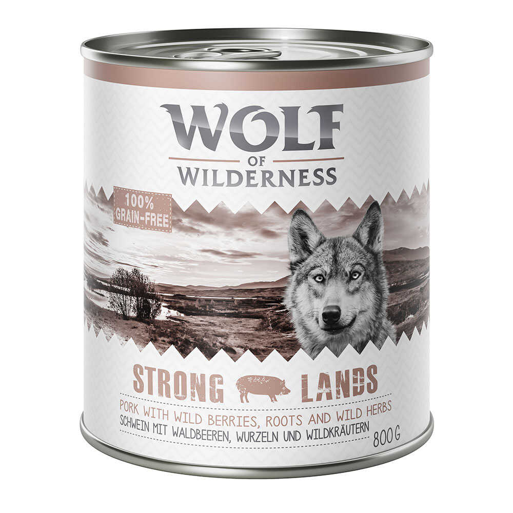 Zestaw Wolf of Wilderness Adult, 24 x 800 g - Strong Lands, wieprzowina Dostawa GRATIS!