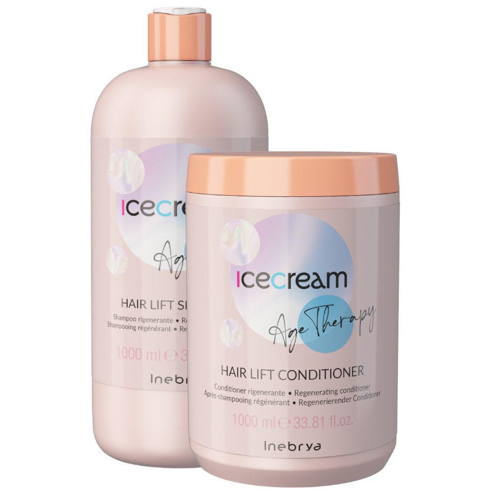 Inebrya Ice Cream Hair Lift, zestaw regenerujący do włosów dojrzałych, porowatych lub po zabiegach, szampon + odżywka
