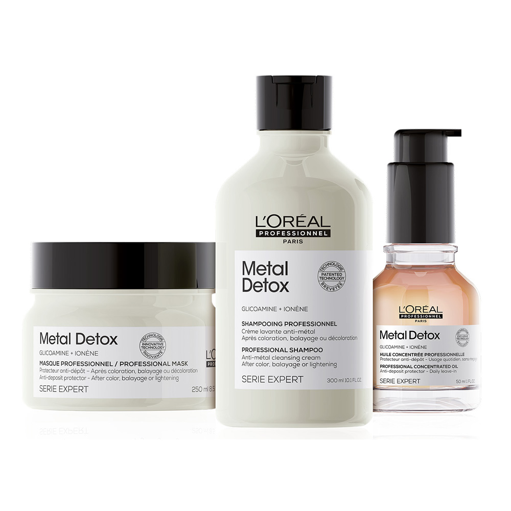 Loreal Metal Detox, zestaw po koloryzacji i dekoloryzacji, szampon + maska + olejek