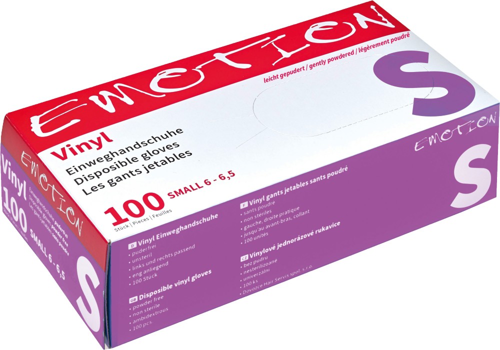 Efalock, rękawiczki winylowe, lekko pudrowane, rozmiar S, 100 sztuk