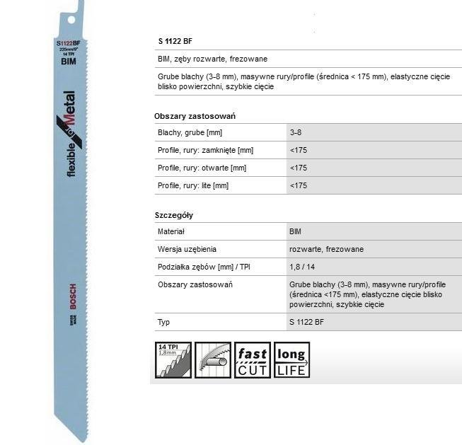 Bosch Brzeszczot do piły szablastej FLEXIBLE FOR METAL S1122BF