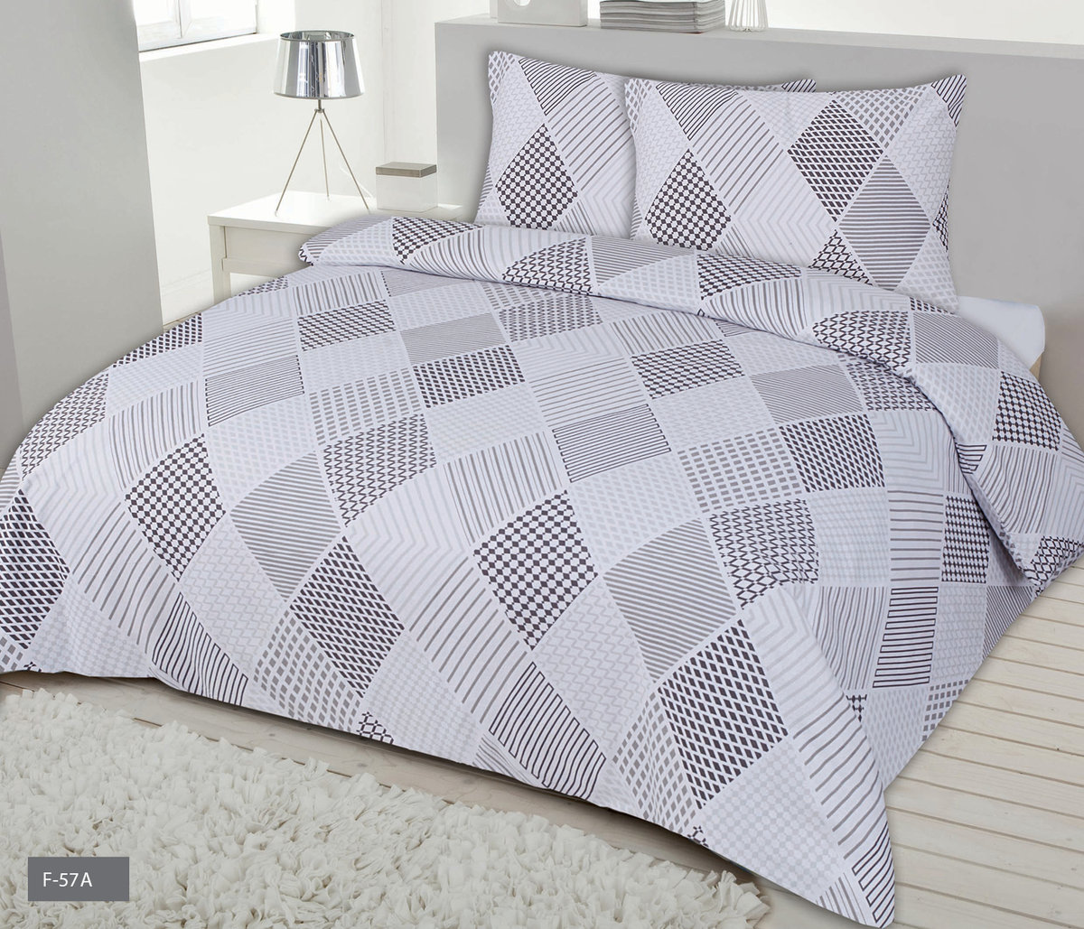 Matex Multitex Pościel flanelowa biało-szaro-beżowa, 2x 70x80 cm, 220x200 cm