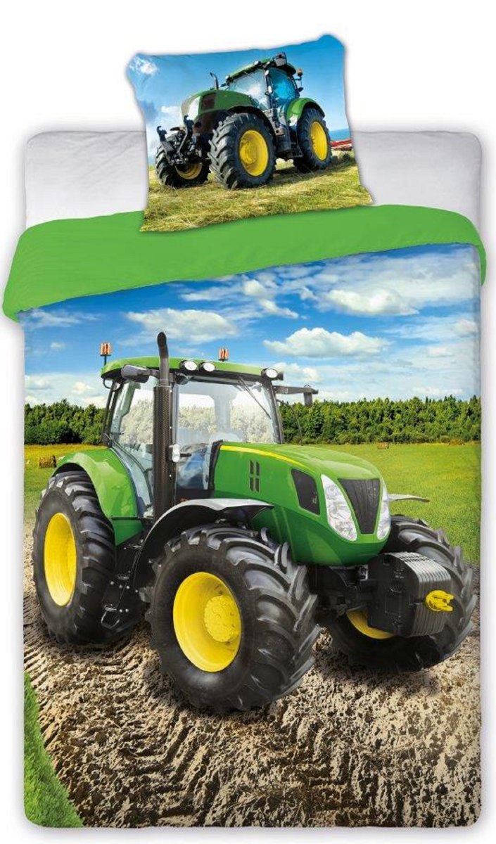 Pościel z bawełny FARO, Traktor, zielona, 160x200 cm, 2-elementowa