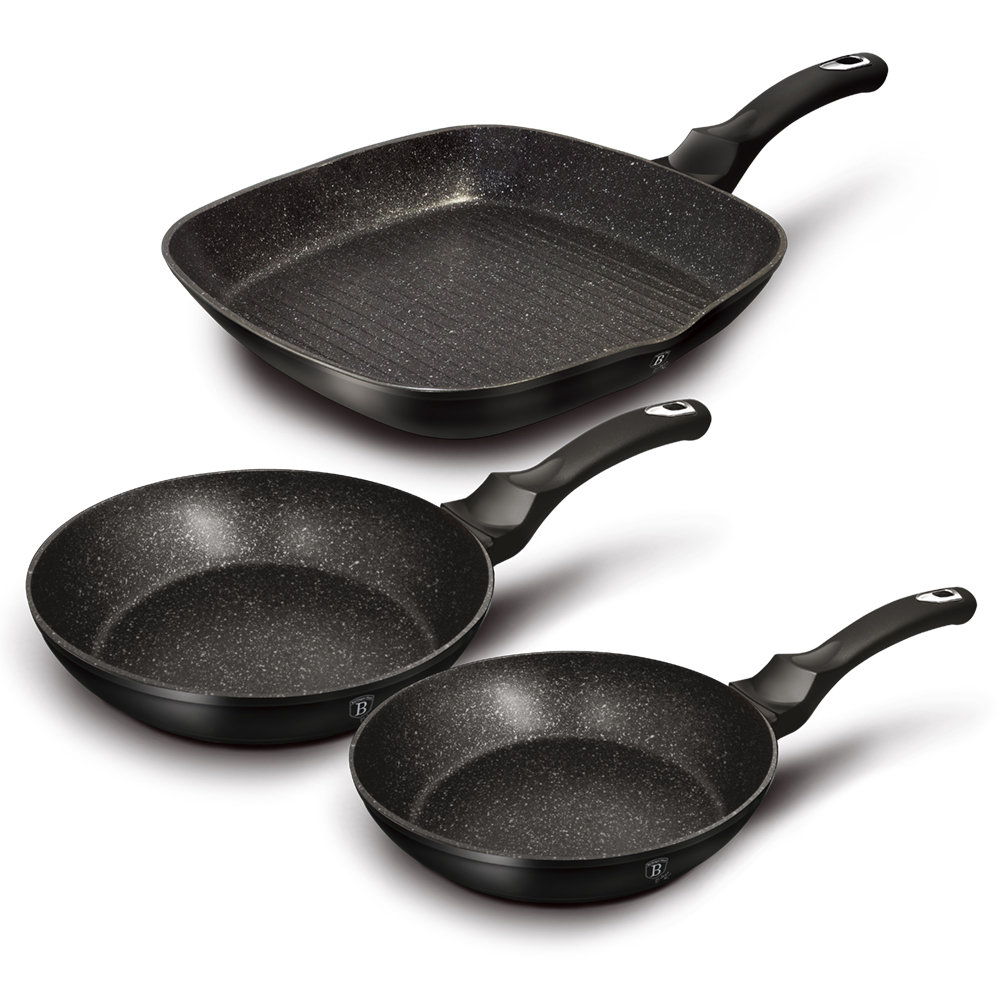 ZESTAW 3 PATELNI GRANITOWYCH BERLINGER HAUS BH-6157 BLACK SILVER