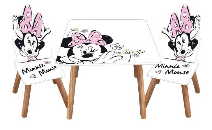 ARDITEX WD13678 Zestaw stołowy (50x50x44cm) i 2 krzesła (26.5x26.5x50cm) z drewna Disney-Minnie