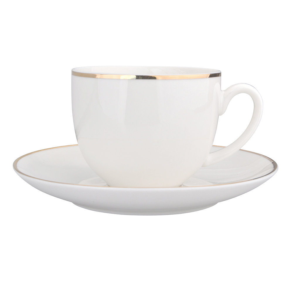 FILIŻANKA 200ML/SPODEK 15CM  W OPASCE PORCELANA KREMOWA BELLA ZŁOTA LINIA