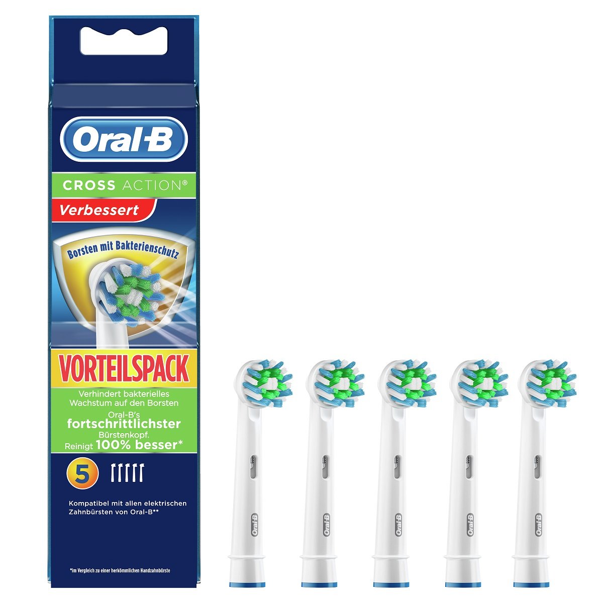 ORAL-B CrossAction końcówki szczoteczki, z ochroną przed bakteriami, 1 sztuka w opakowaniu (1 x 5 sztuk) 4210201207269