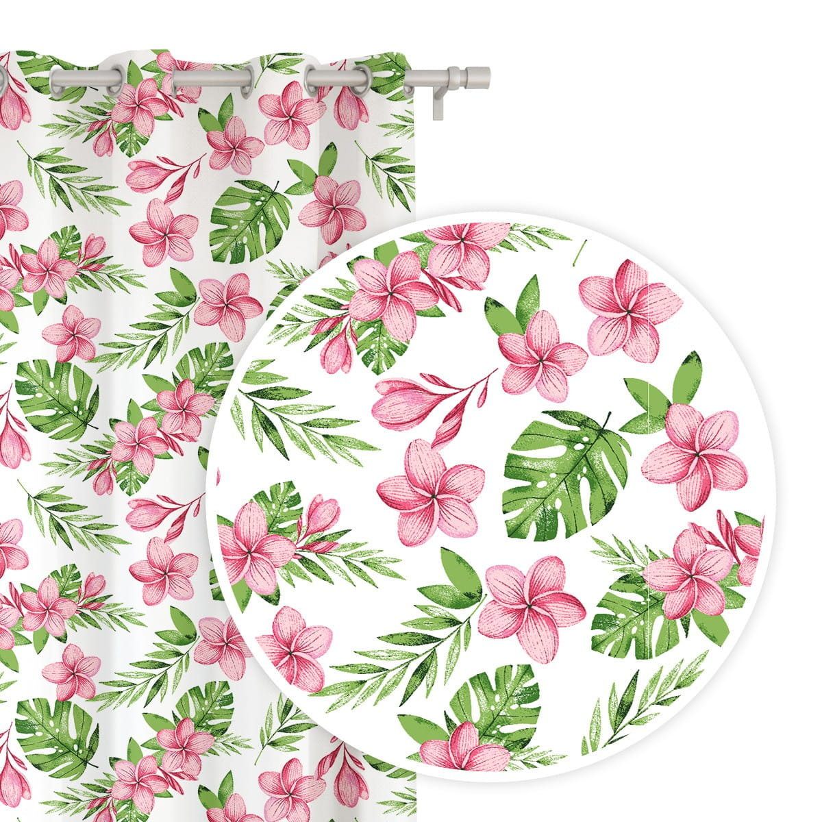 Zasłona 140 x 250 Dekoracyjna Monstera Biały