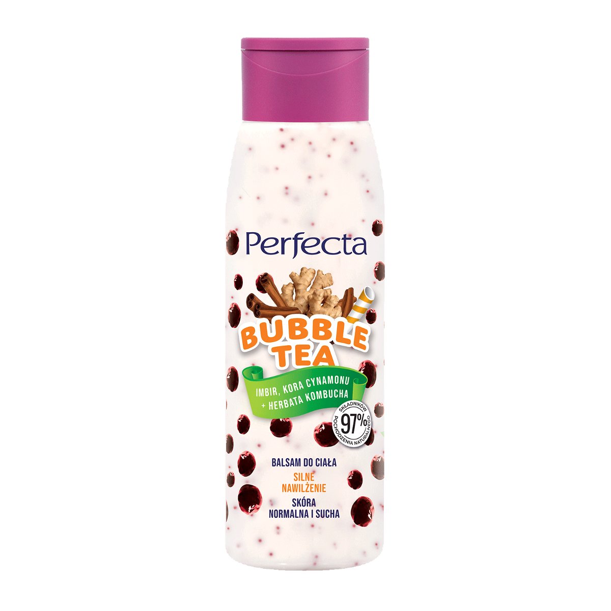 Perfecta Bubble Tea Balsam do ciała Silne nawilżenie Imbir, Kora cynamonu + Herbata Kombucha 400 ml 010214758