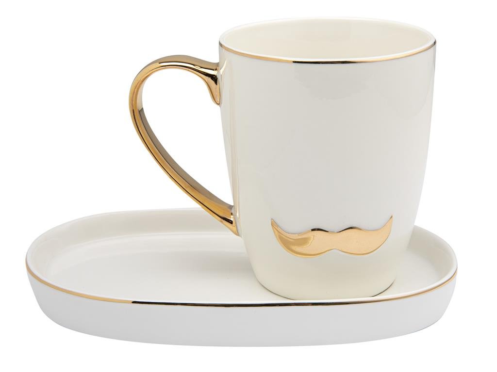 Florina Kubek Porcelanowy Ze Spodkiem Moustache Biały 360 Ml Wh