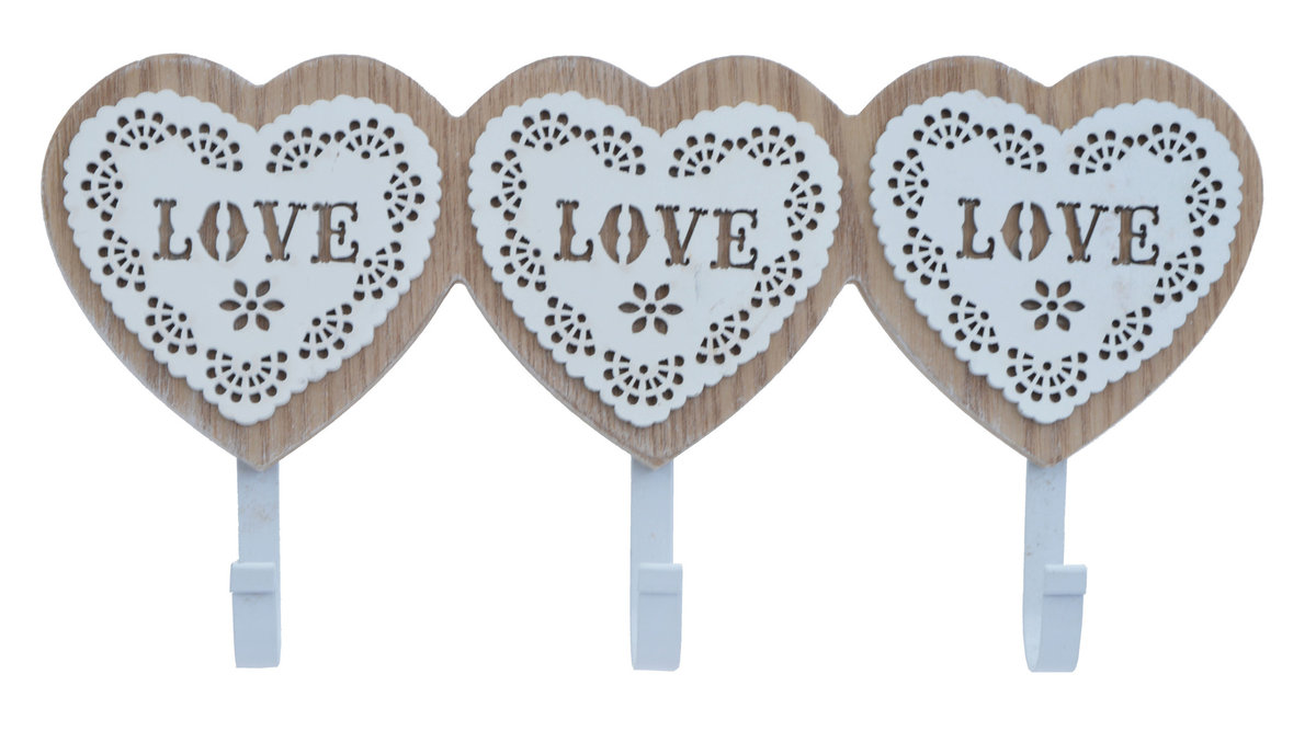 wieszak drewniany z sercami potrójny 